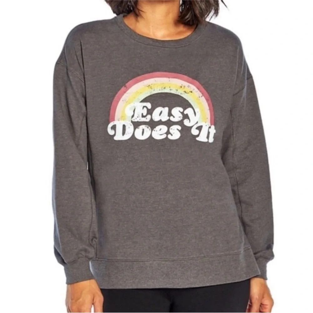 Wildfox "Easy Does It" grey Black Sweatshirt Graphic Crewneck sweater top sz L - Picture 3 of 10